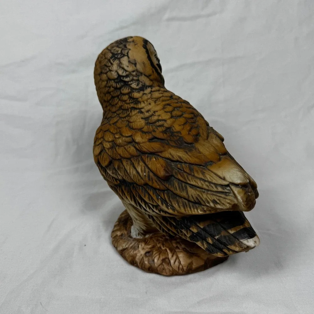 Vintage Ceramic Owl Figurine Hand Painted Realistic Bird Decor 6 Inch